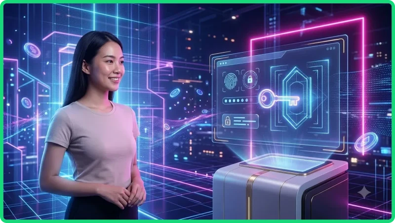 Điện thoại thông minh hiển thị giao diện đăng nhập với ánh sáng neon xanh